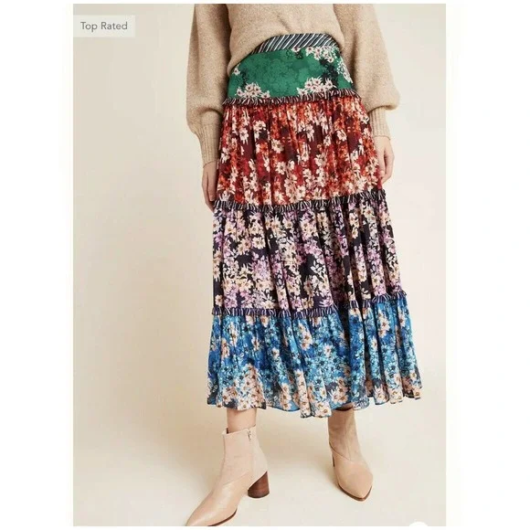 NWT Anthropologie Bhanuni by Jyoti Anarosa Tiered Maxi Skirt Floral Boho 4 $158 - Picture 5 of 12